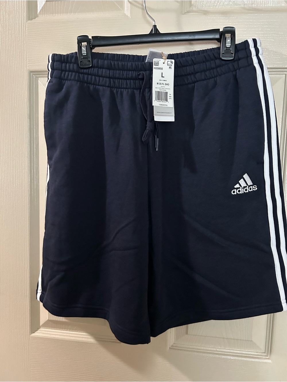 adidas Men’s Navy Athletic Shorts with White Side Stripes (unisex)